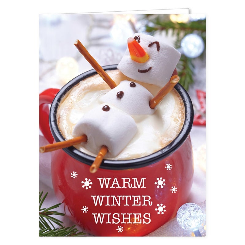Canopy Street Cocoa Snowman Holiday Card Pack / 25 Winter Wishes Cards Set/Hot Chocolate Marshmallows Greeting With Inside Verse / 4 5/8" x 6 1/4" Cozy Christmas Cards With White Envelopes - Image 1